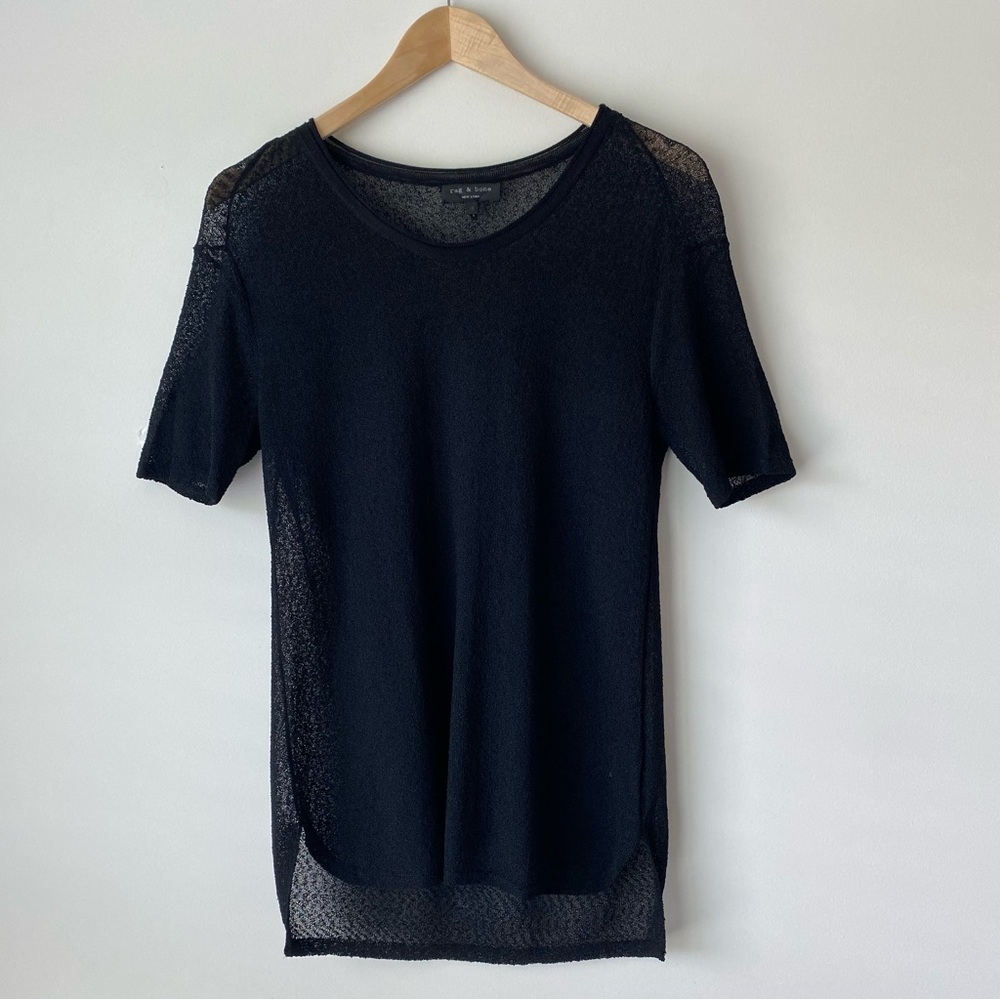Rag And Bone Caryn Tee Thin Black See Through Knit, Size XS, EUC